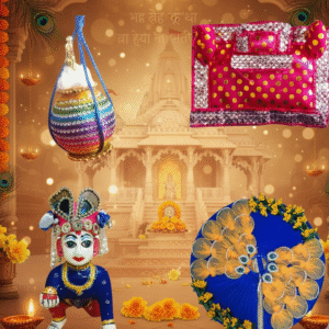 Laddu Gopal Ji Complete Seva Set (Blue Poshak, Pagdi, Bed & Dahi Handi) | Krishna Idol Accessories